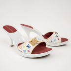 Louis Vuitton White Multicolour Monogram Coated Canvas Sandals Size 36.5 Coeur Cult Core