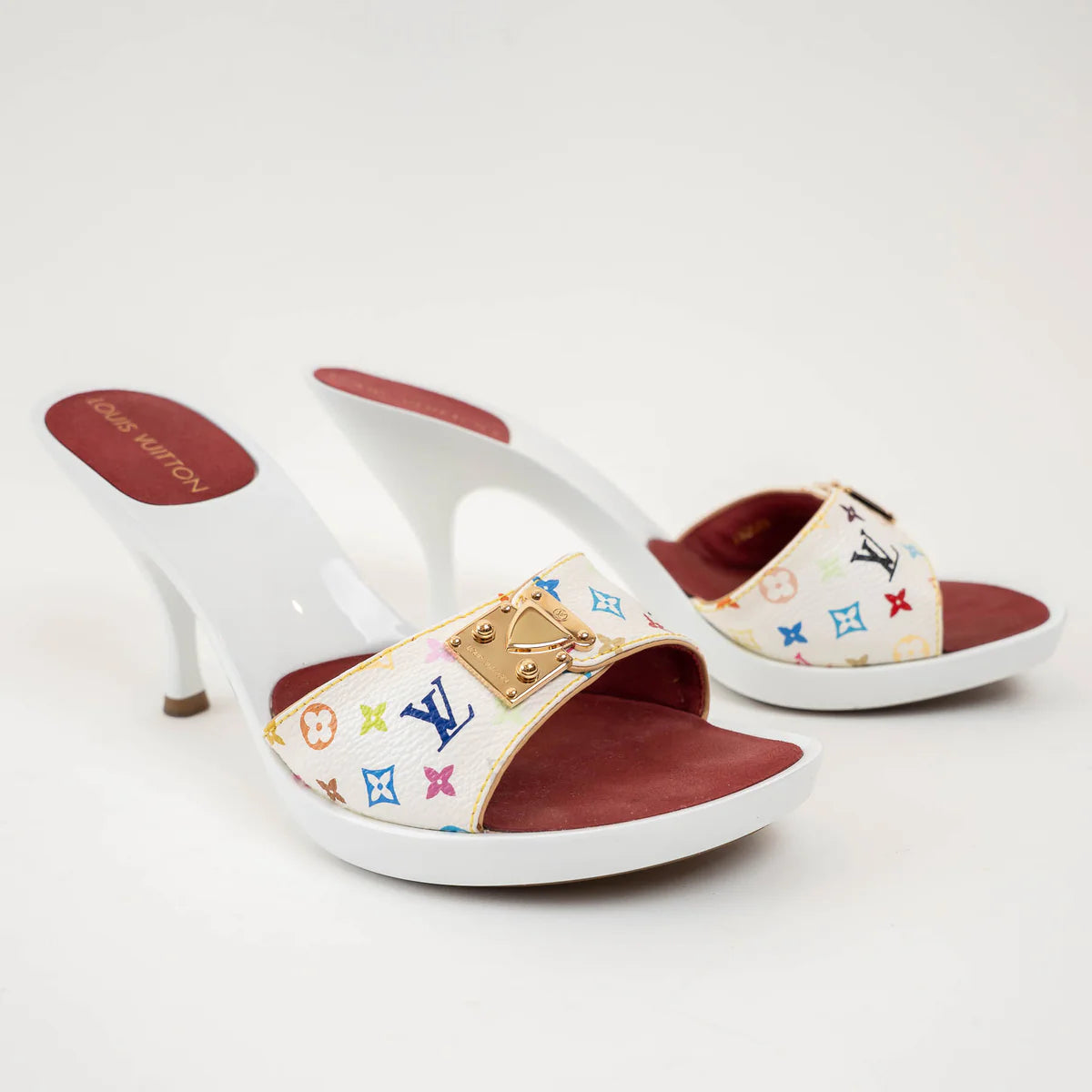 Louis Vuitton White Multicolour Monogram Coated Canvas Sandals Size 36.5 Coeur Cult Core