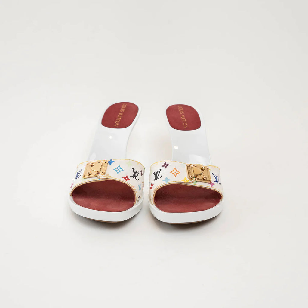 Louis Vuitton White Multicolour Monogram Coated Canvas Sandals Size 36.5 Coeur Cult Core