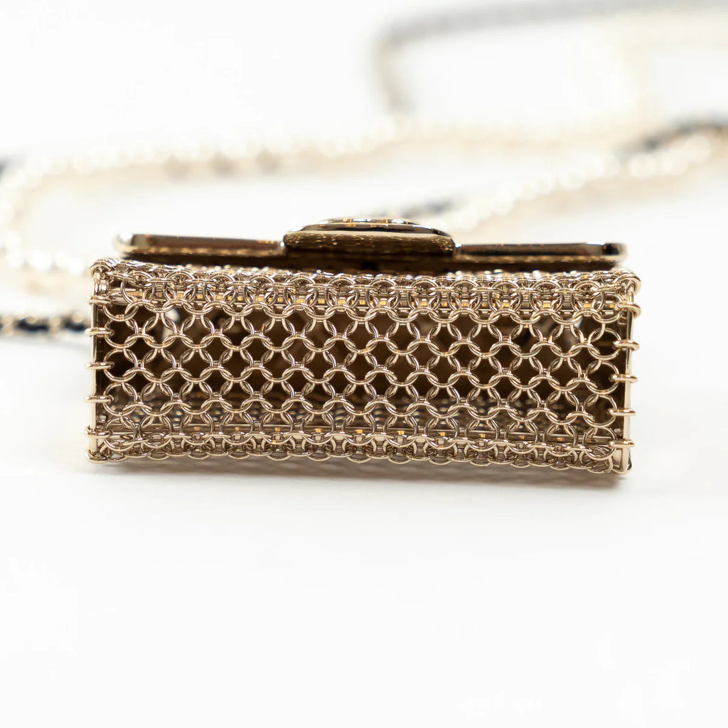 Gold Tone Faux Pearl Flap Bag Necklace