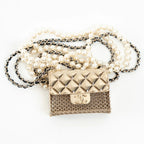 Gold Tone Faux Pearl Flap Bag Necklace