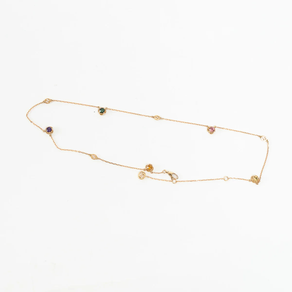 18k Yellow Gold Interlocking G Necklace with Gemstones
