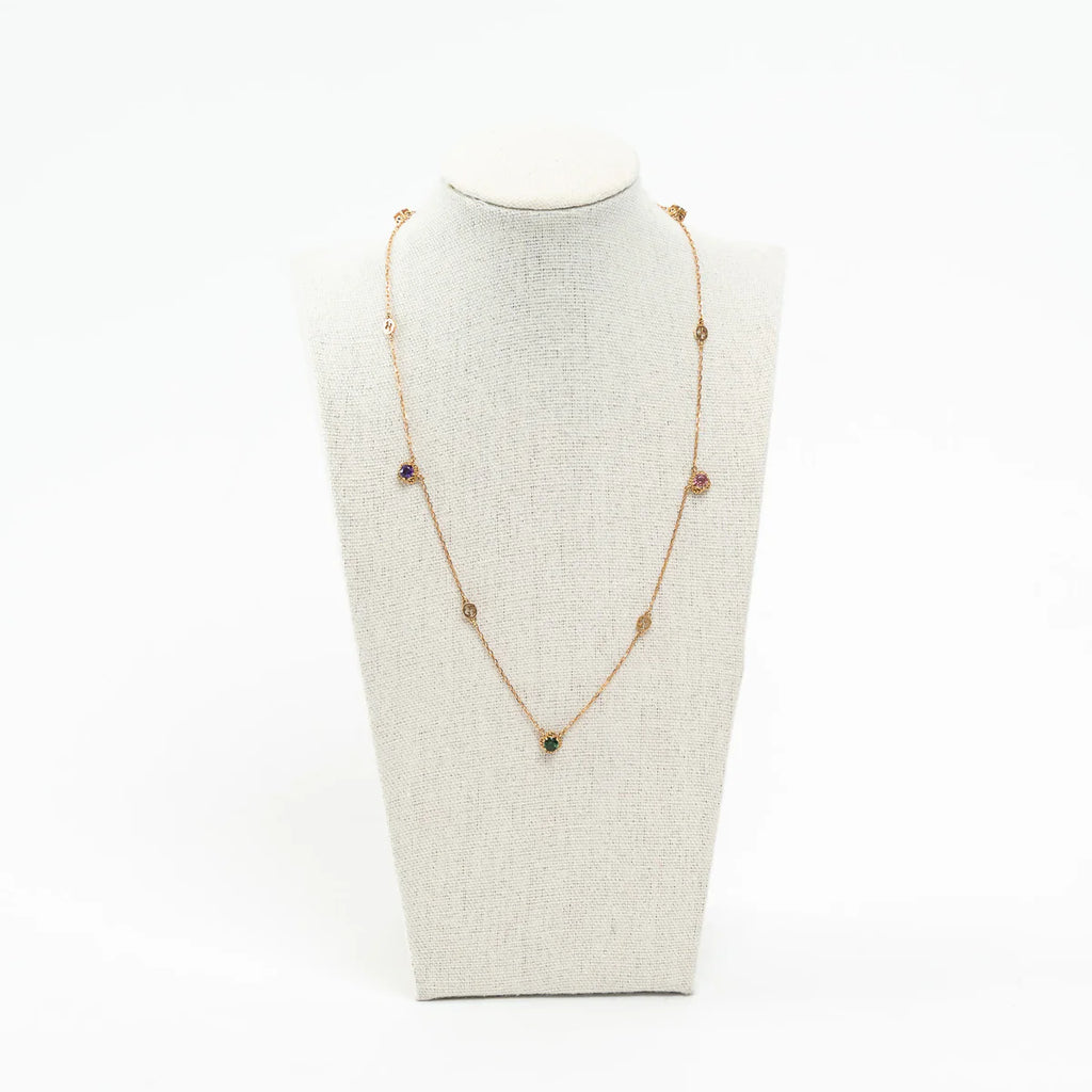 18k Yellow Gold Interlocking G Necklace with Gemstones
