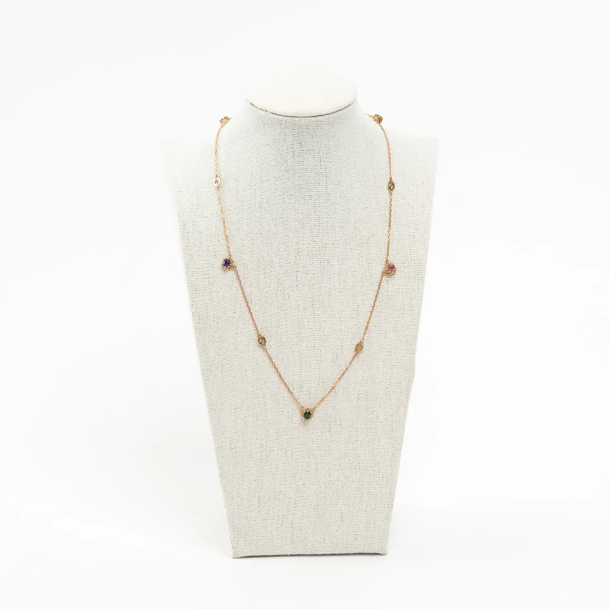 18k Yellow Gold Interlocking G Necklace with Gemstones
