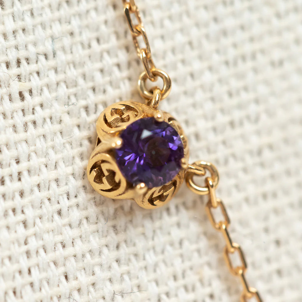 18k Yellow Gold Interlocking G Necklace with Gemstones
