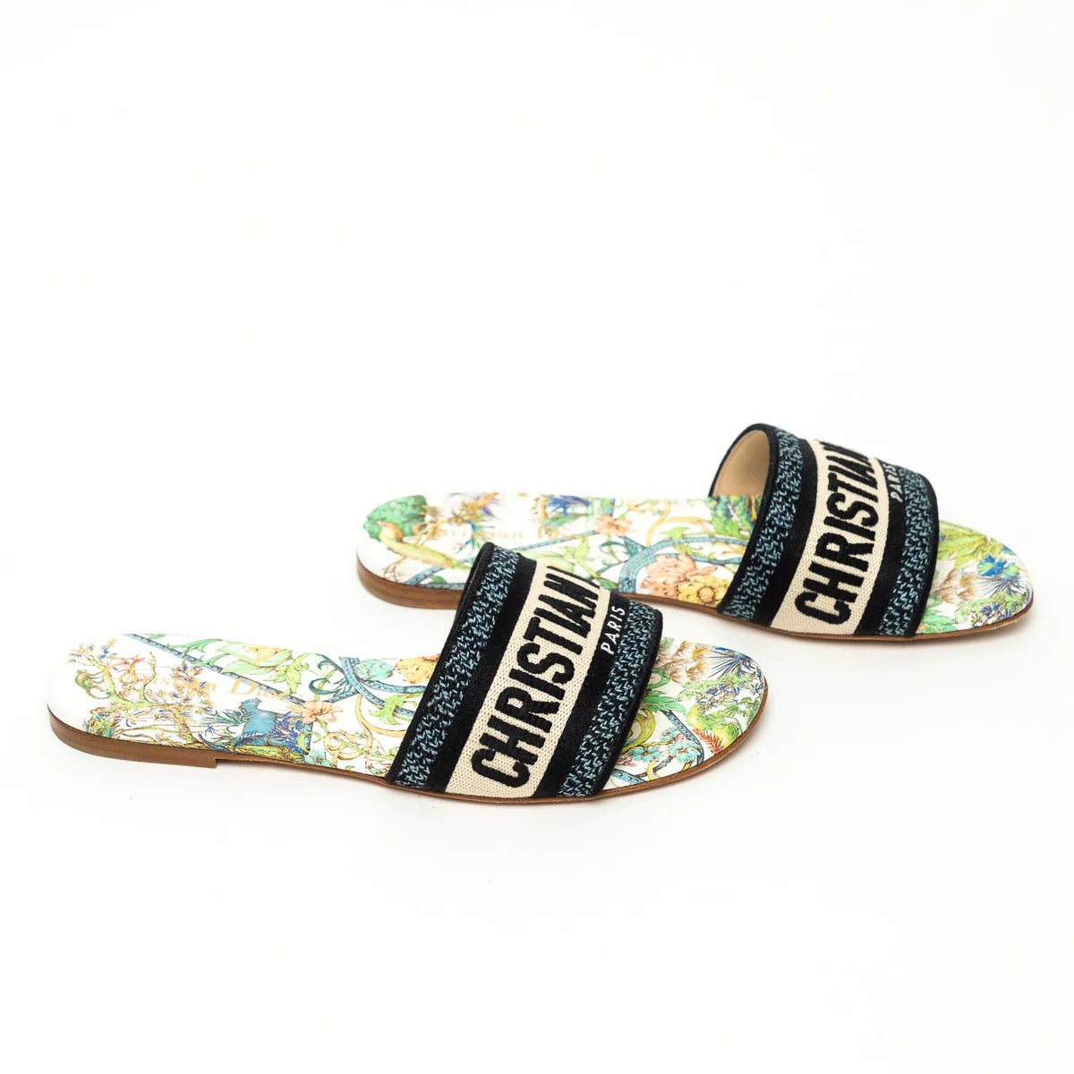 White and Green Multicolor Floral Dway Sandals Size 36