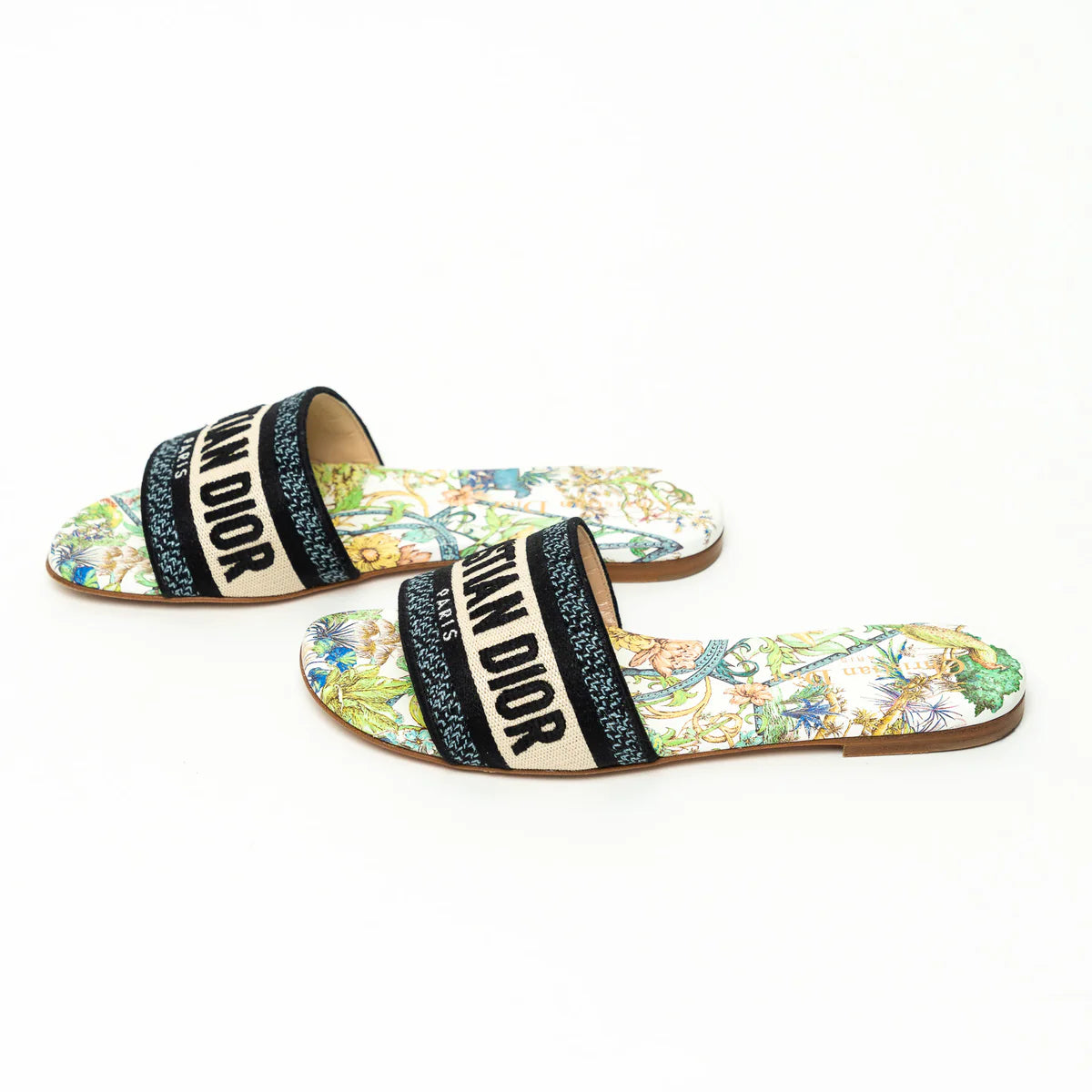 White and Green Multicolor Floral Dway Sandals Size 36