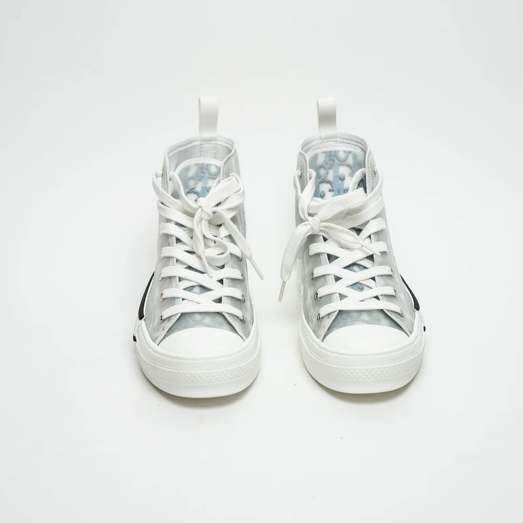 White and Blue Oblique Canvas B23 League High-Top Sneaker Size 38