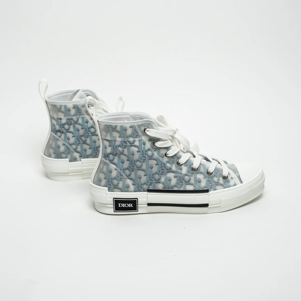 White and Blue Oblique Canvas B23 League High-Top Sneaker Size 38