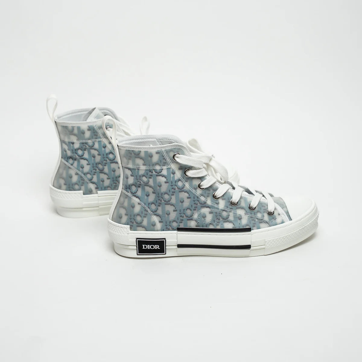 White and Blue Oblique Canvas B23 League High-Top Sneaker Size 38