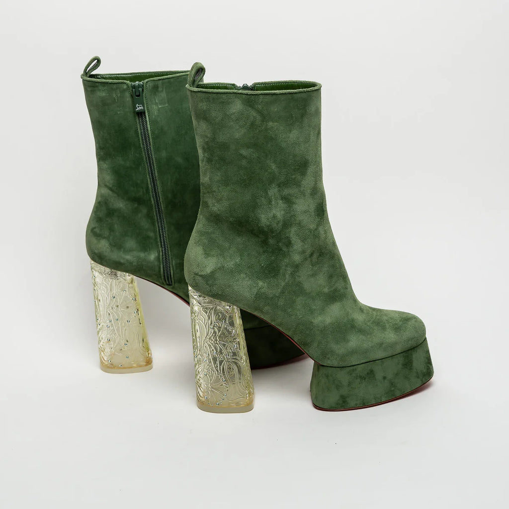 Green Suede Platform Boots Size 40