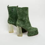Green Suede Platform Boots Size 40
