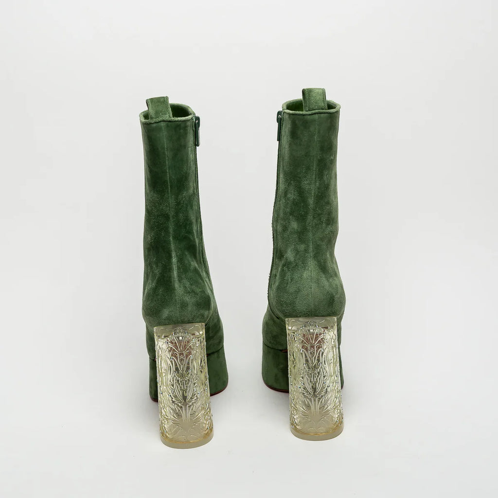 Green Suede Platform Boots Size 40