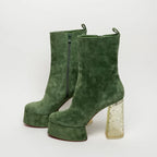 Green Suede Platform Boots Size 40