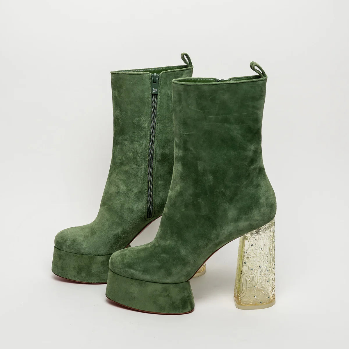 Green Suede Platform Boots Size 40