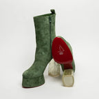 Green Suede Platform Boots Size 40