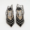 Black Suede Crystal Chain Mesh Sandals Size 40.5
