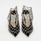 Black Suede Crystal Chain Mesh Sandals Size 40.5