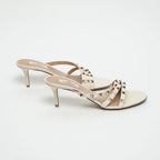 Ivory Leather Rockstud Sandals Size 38.5