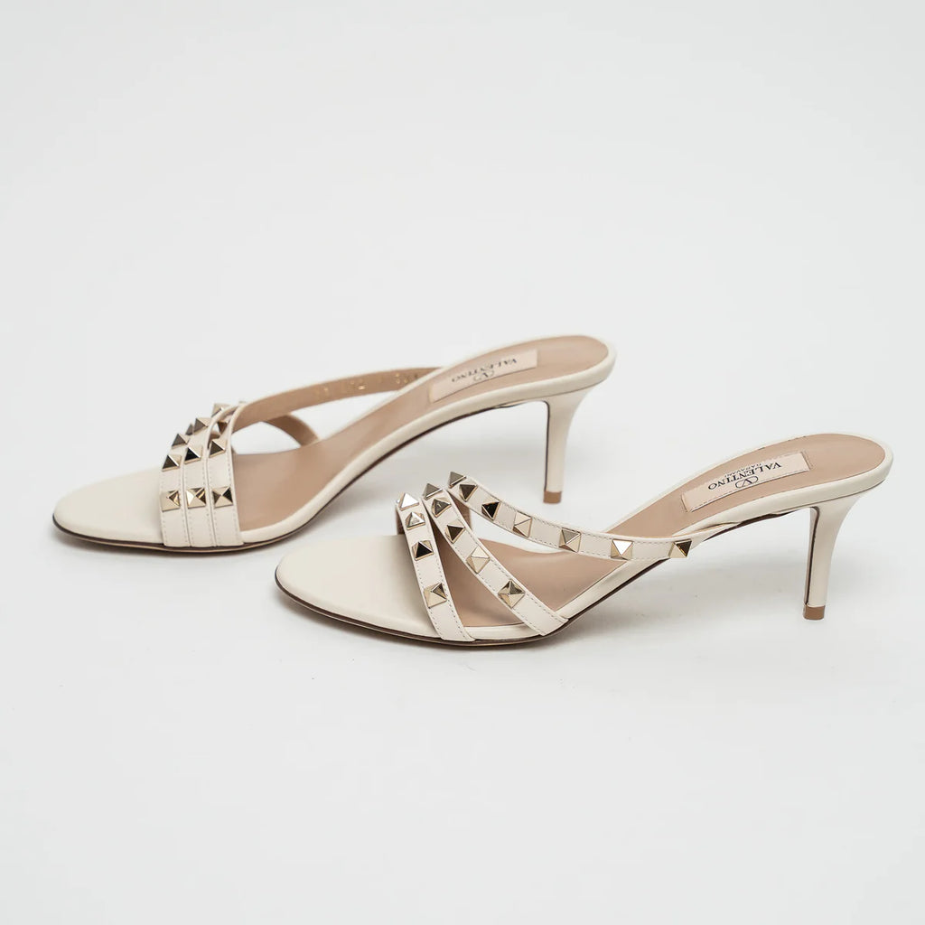 Ivory Leather Rockstud Sandals Size 38.5