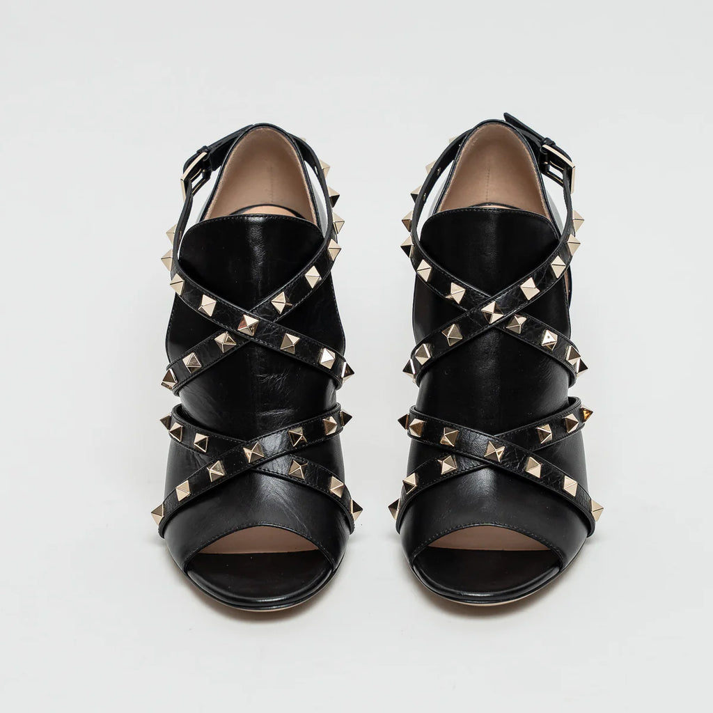 Black Leather Rockstud Sandals Size 39.5