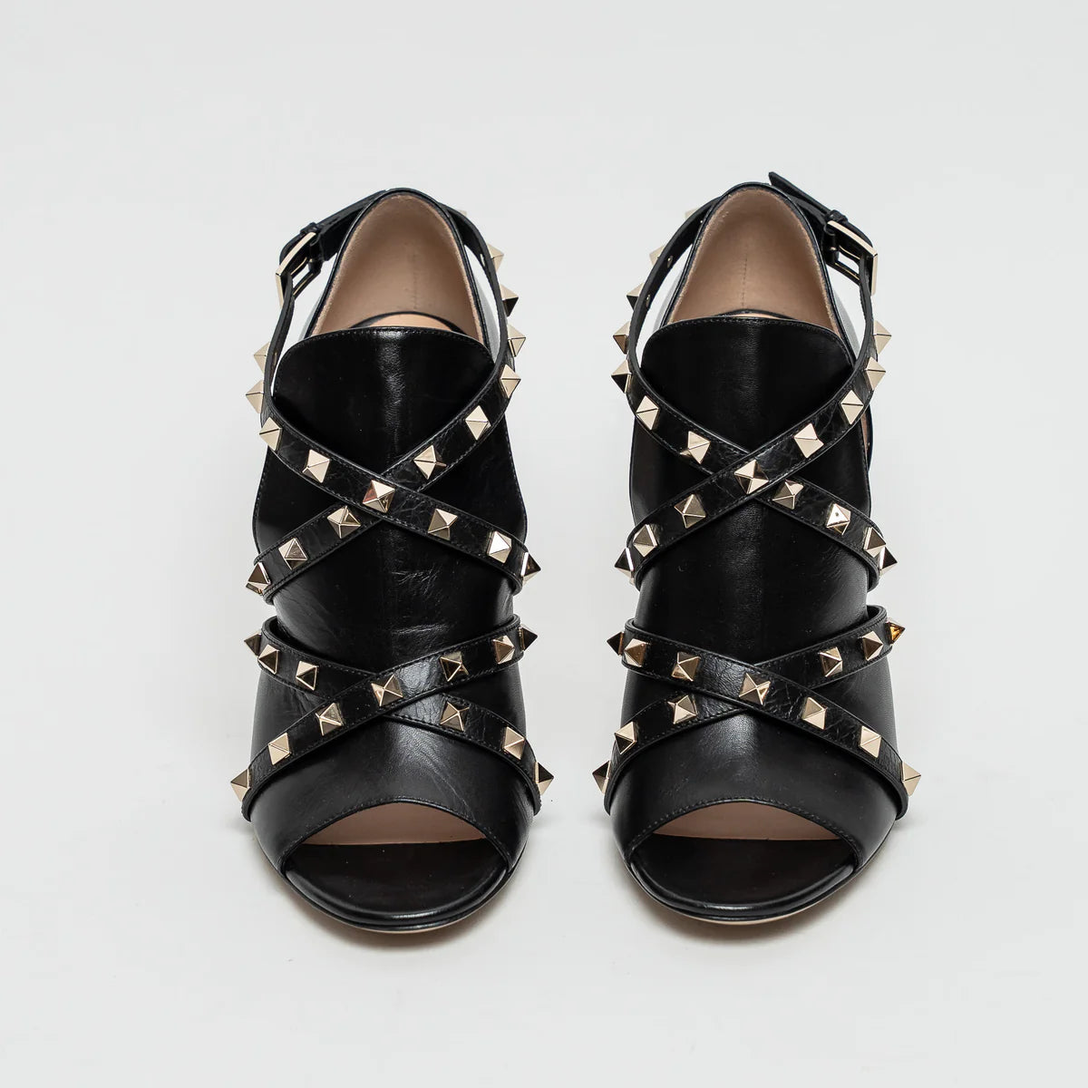 Black Leather Rockstud Sandals Size 39.5