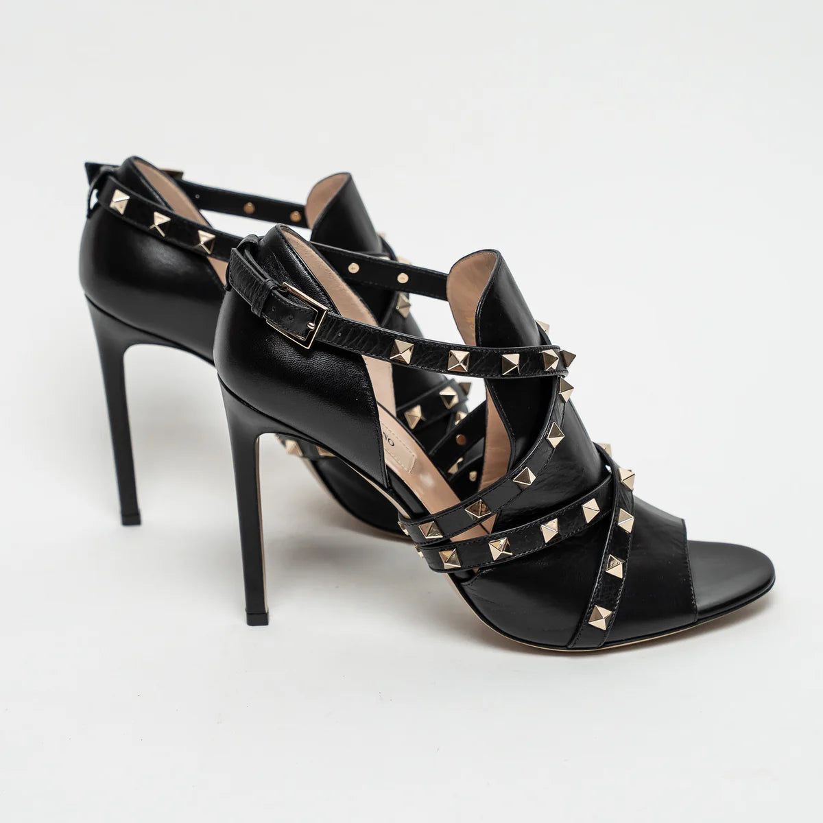 Black Leather Rockstud Sandals Size 39.5