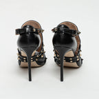 Black Leather Rockstud Sandals Size 39.5