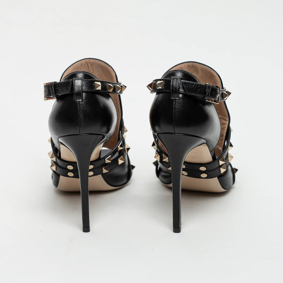 Black Leather Rockstud Sandals Size 39.5