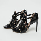 Black Leather Rockstud Sandals Size 39.5