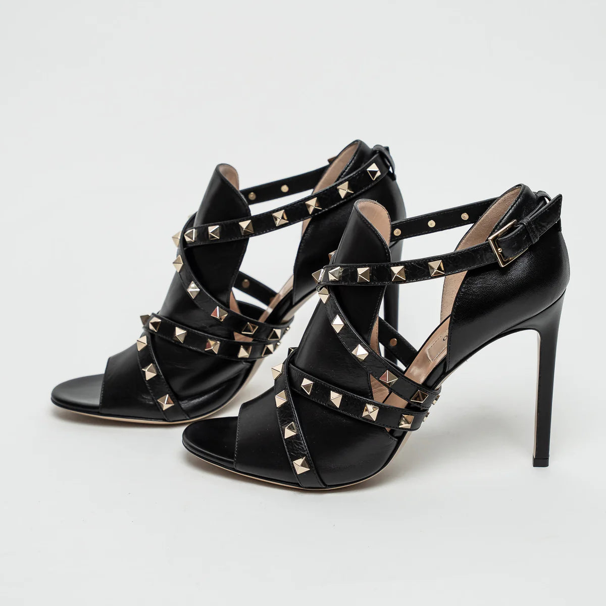 Black Leather Rockstud Sandals Size 39.5