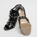 Black Leather Rockstud Sandals Size 39.5