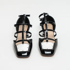 Black Patent Leather Block Heel Sandals Size 38.5