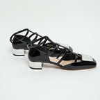 Black Patent Leather Block Heel Sandals Size 38.5