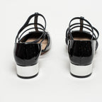 Black Patent Leather Block Heel Sandals Size 38.5