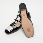 Black Patent Leather Block Heel Sandals Size 38.5