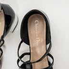 Black Patent Leather Block Heel Sandals Size 38.5