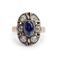 Antique 14k Yellow Gold Sapphire &amp; Diamond Ring, Size 4