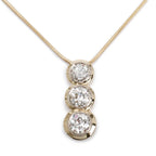 Antique 14k Yellow Gold Three Stone Diamond Drop Pendant Necklace