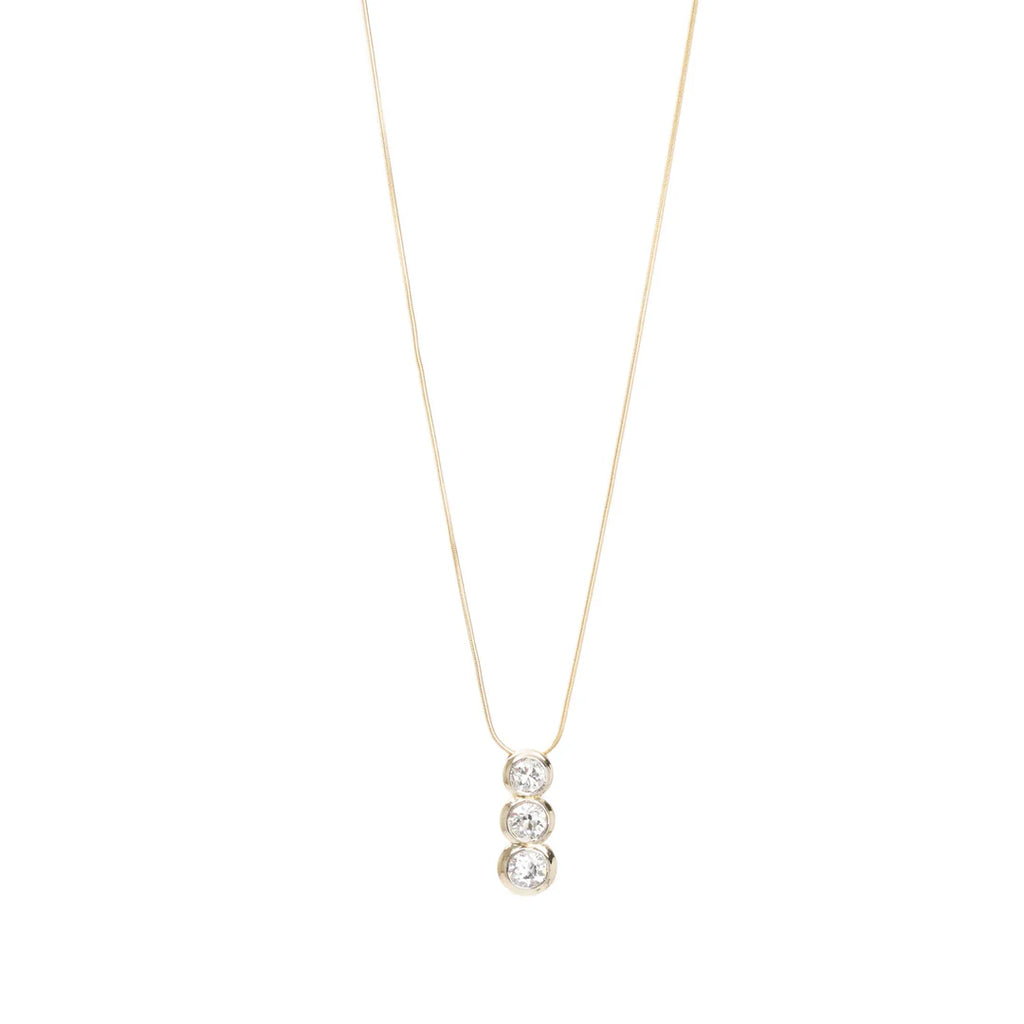 Antique 14k Yellow Gold Three Stone Diamond Drop Pendant Necklace