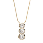 Antique 14k Yellow Gold Three Stone Diamond Drop Pendant Necklace