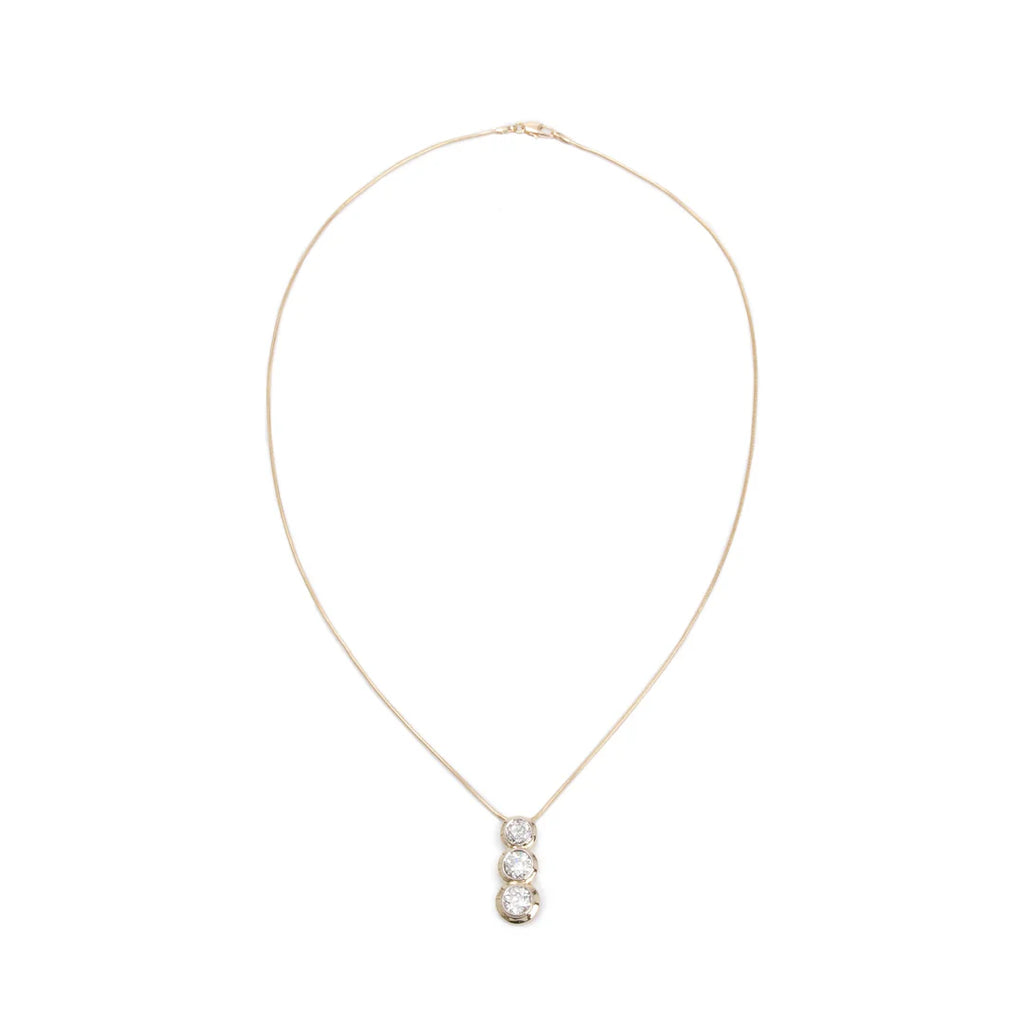 Antique 14k Yellow Gold Three Stone Diamond Drop Pendant Necklace