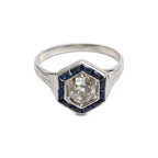 Antique 18k White Gold Sapphire &amp; Diamond Hexagon Top Ring, Size 5