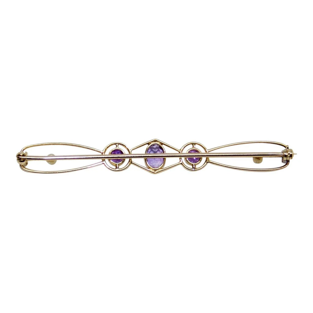 Antique Amethyst &amp; Seed Pearl Bar Brooch