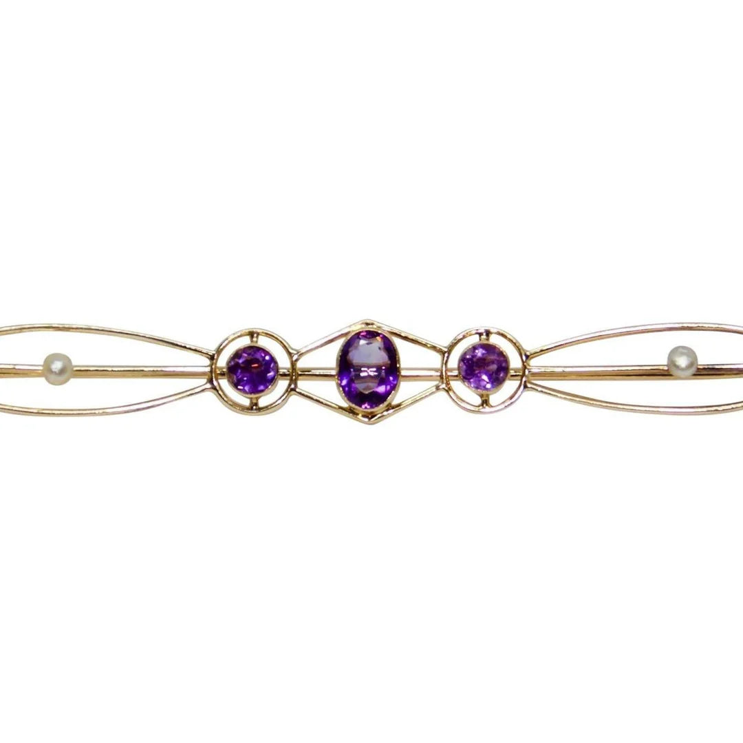 Antique Amethyst &amp; Seed Pearl Bar Brooch