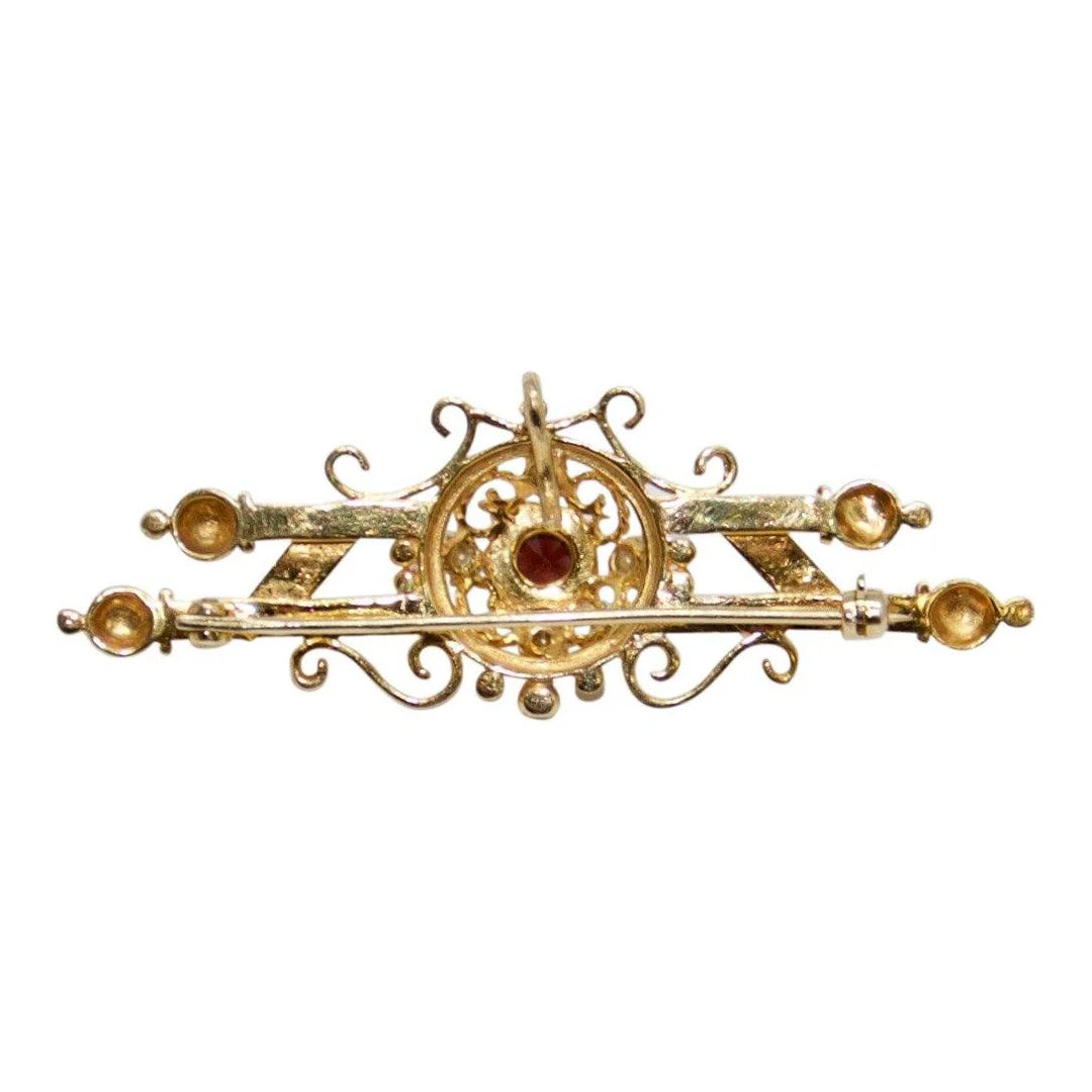 Antique Art Deco Garnet and Pearl Brooch/Pendant