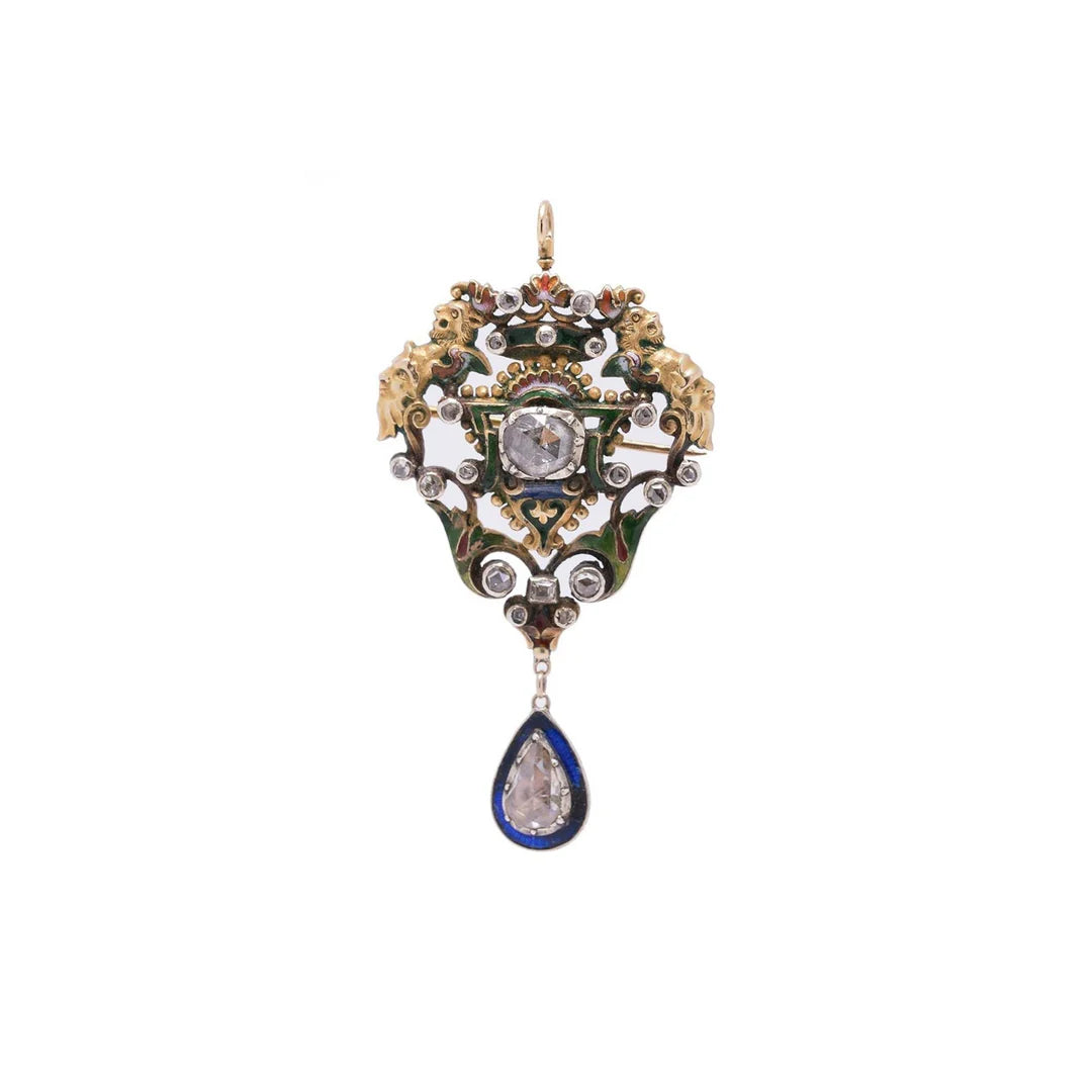 Antique Diamond &amp; Enamel Brooch
