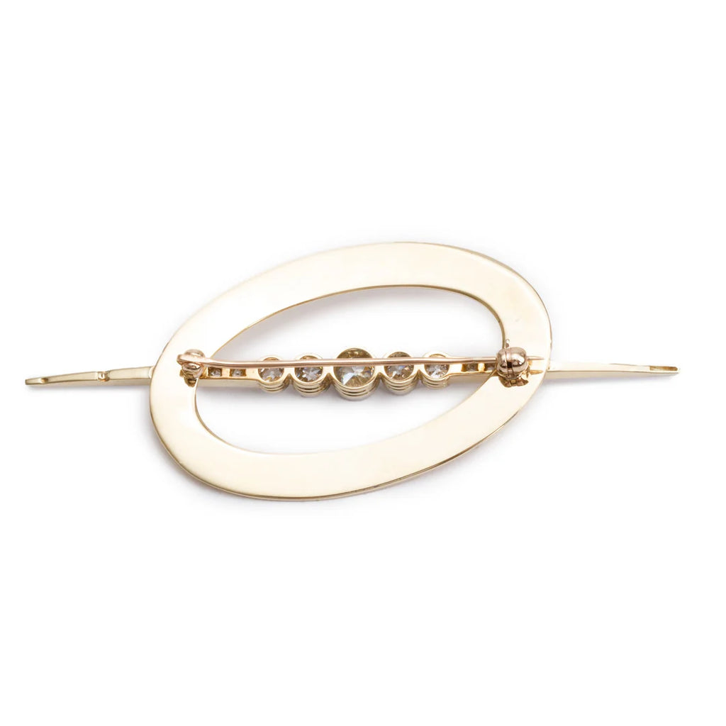 Antique Platinum &amp; 14k Yellow Gold Diamond Oval Brooch