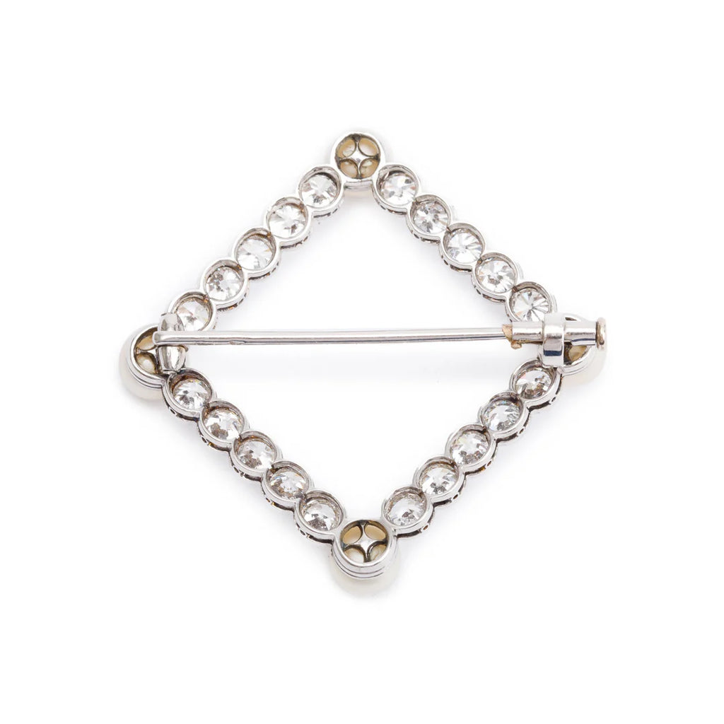 Antique Platinum Diamond &amp; Pearl Pin Brooch w/ Box