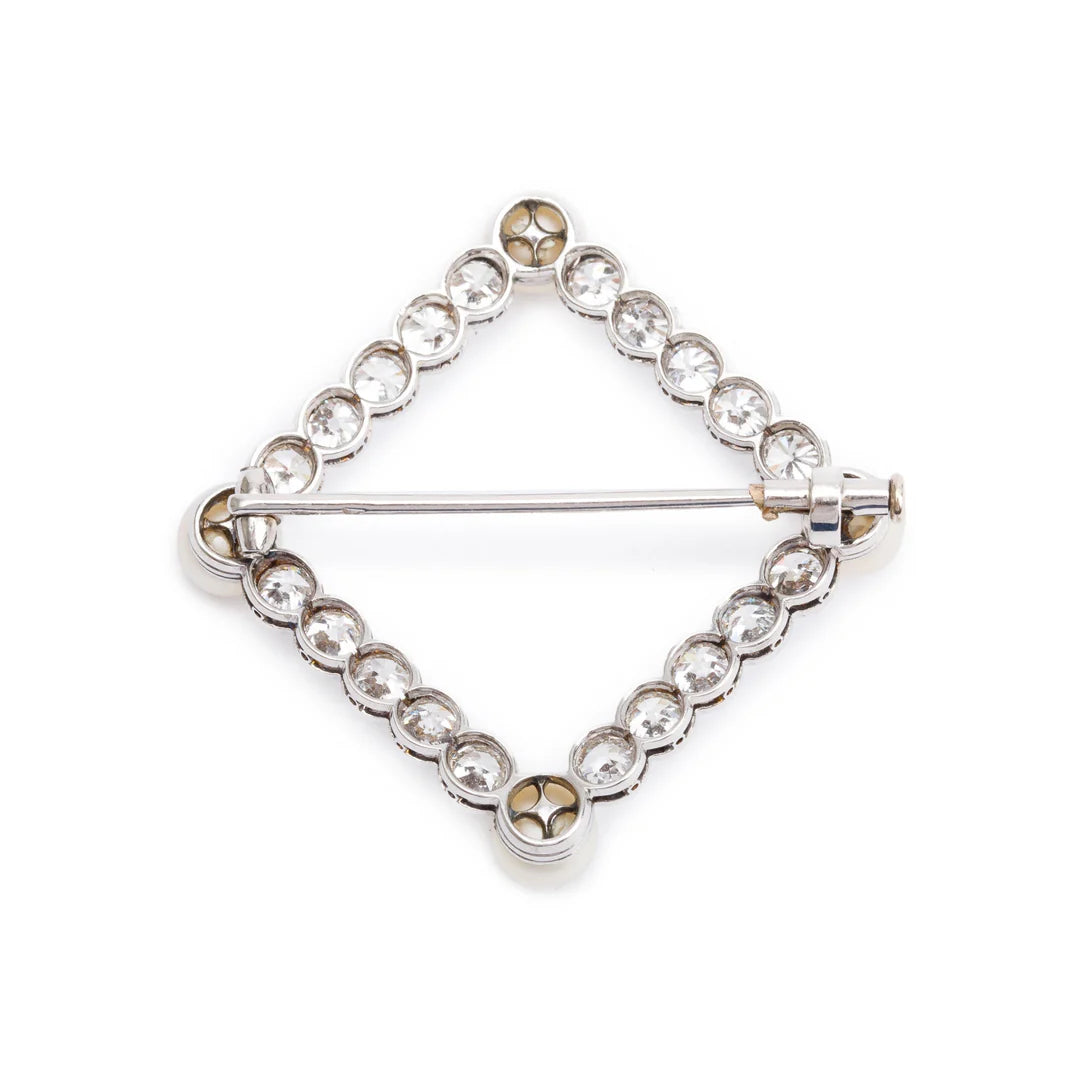 Antique Platinum Diamond &amp; Pearl Pin Brooch w/ Box